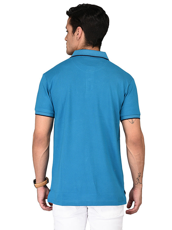 Bright Blue Slim Fit Polo T-shirt | Greenfibre