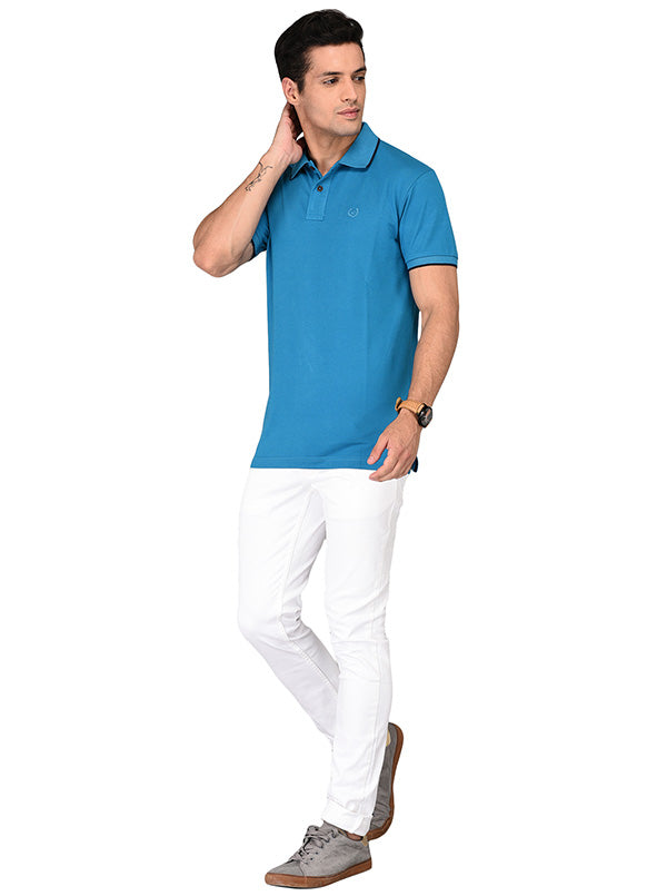 Bright Blue Slim Fit Polo T-shirt | Greenfibre