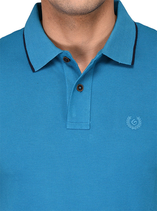 Bright Blue Slim Fit Polo T-shirt | Greenfibre