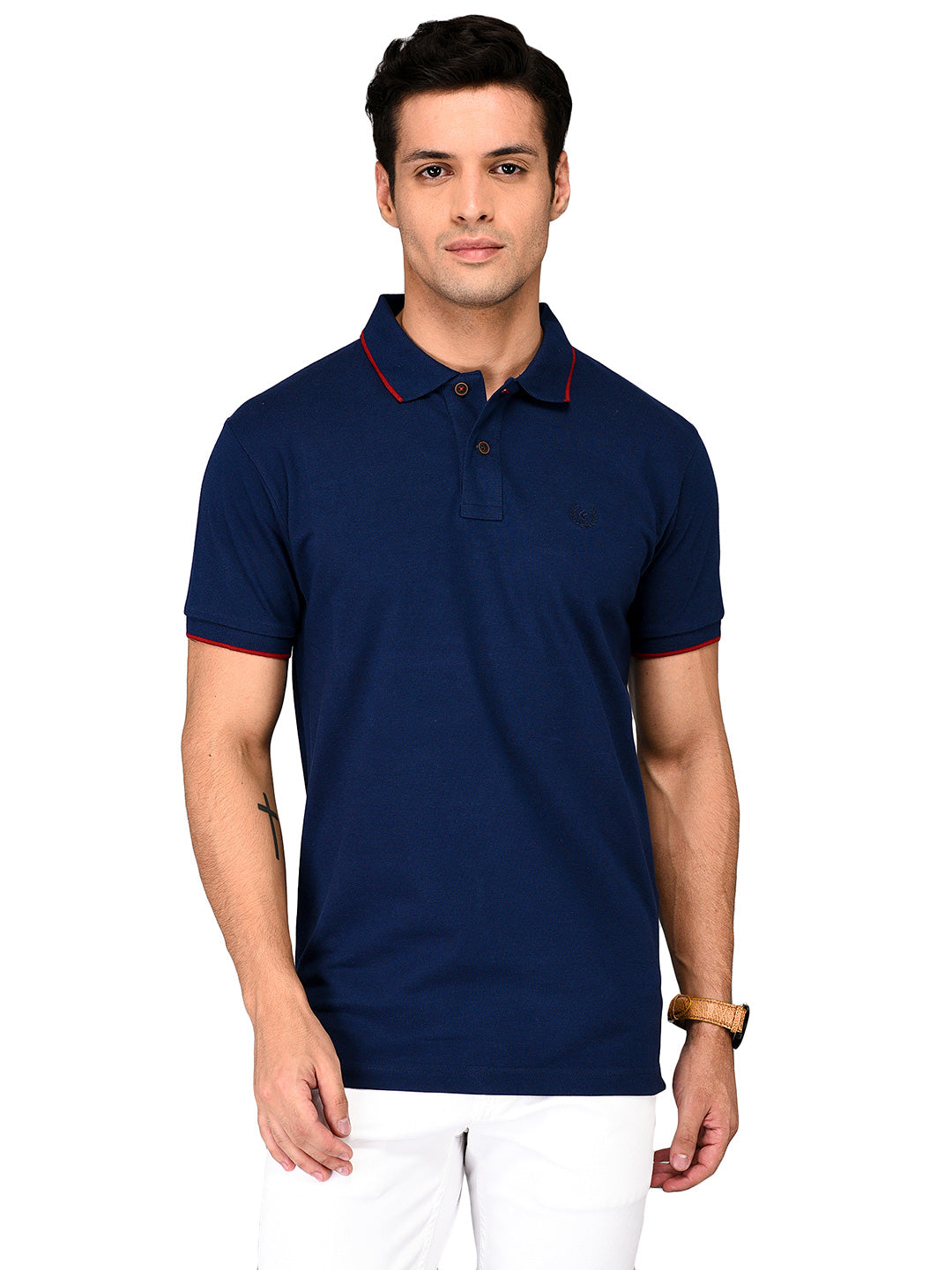 Navy Blue Slim Fit Polo T-shirt | Greenfibre