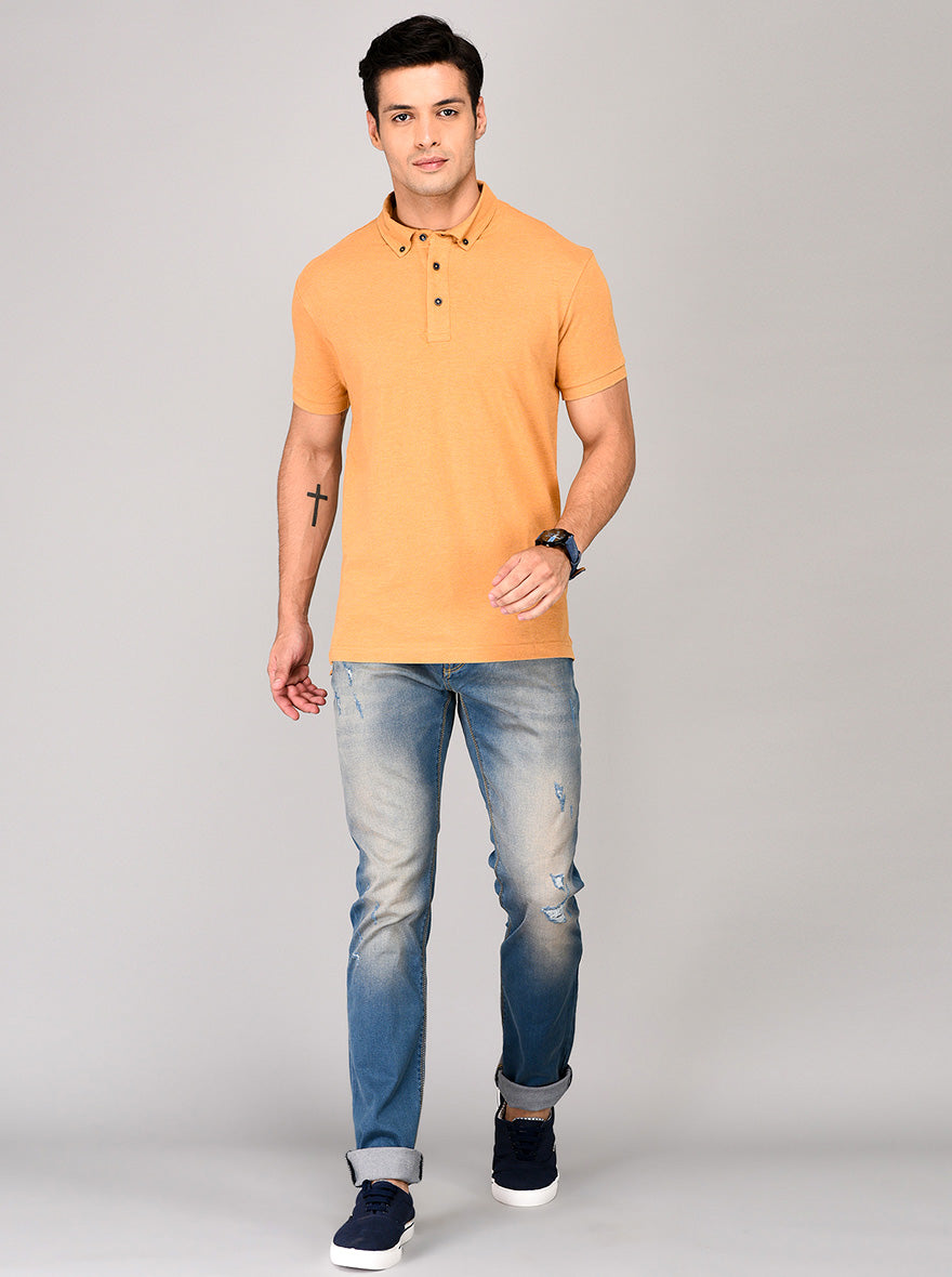 Orange Slim Fit Polo T-shirt | JB Sport