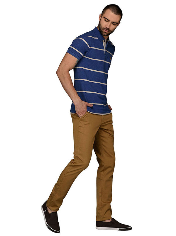 Greenfibre Marine Blue Striped Slim Fit Polo T-Shirt