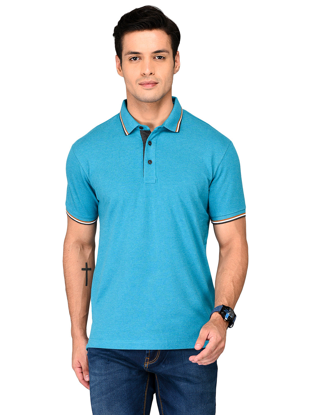 Turquoise Blue Slim Fit Polo T-shirt | JB Sport