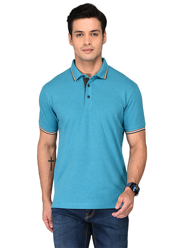 Turquoise Blue Slim Fit Polo T-shirt | JB Sport