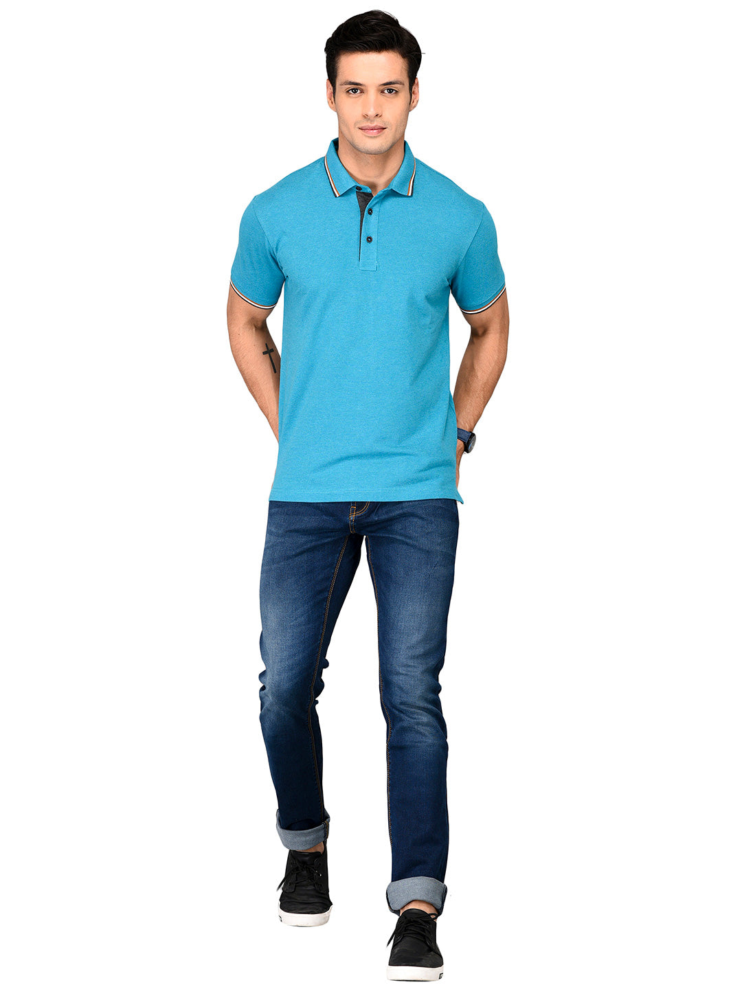 Turquoise Blue Slim Fit Polo T-shirt | JB Sport