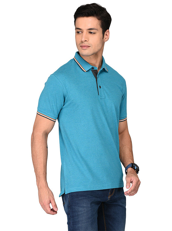 Turquoise Blue Slim Fit Polo T-shirt | JB Sport