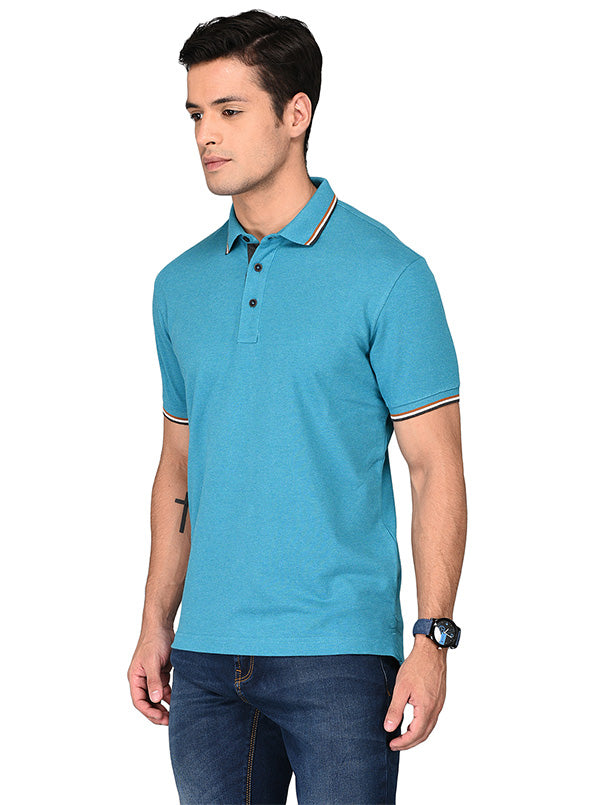 Turquoise Blue Slim Fit Polo T-shirt | JB Sport