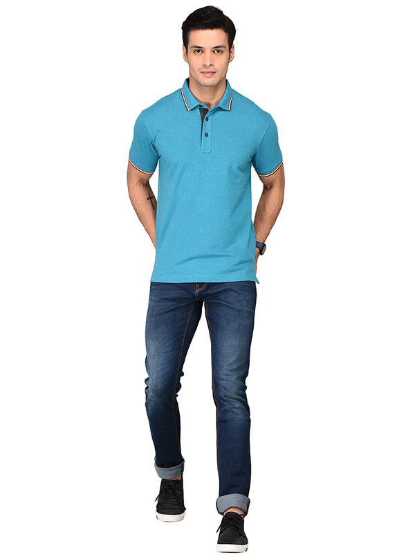 Turquoise Blue Slim Fit Polo T-shirt | JB Sport