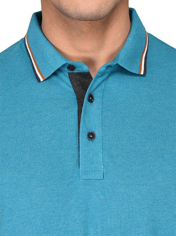 Turquoise Blue Slim Fit Polo T-shirt | JB Sport