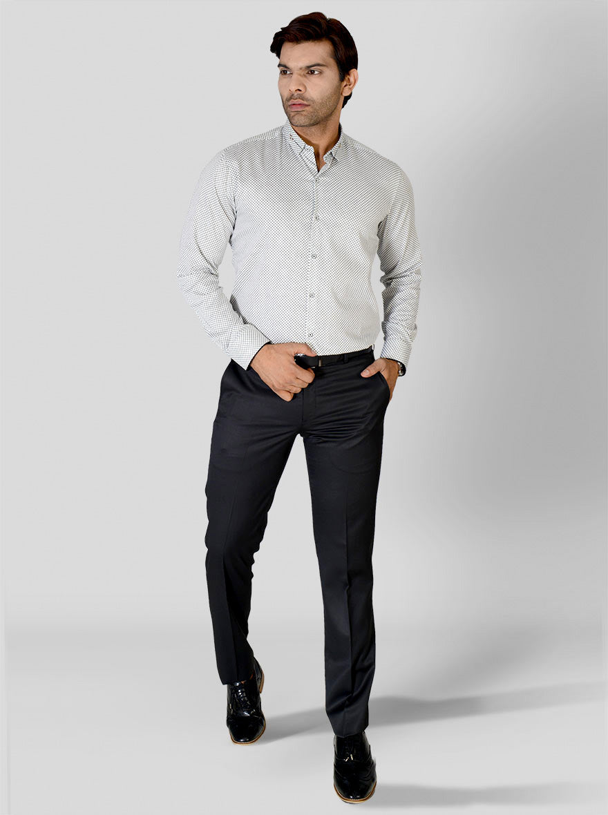 White & Black Printed Slim Fit Party Wear Shirt | Greenfibre