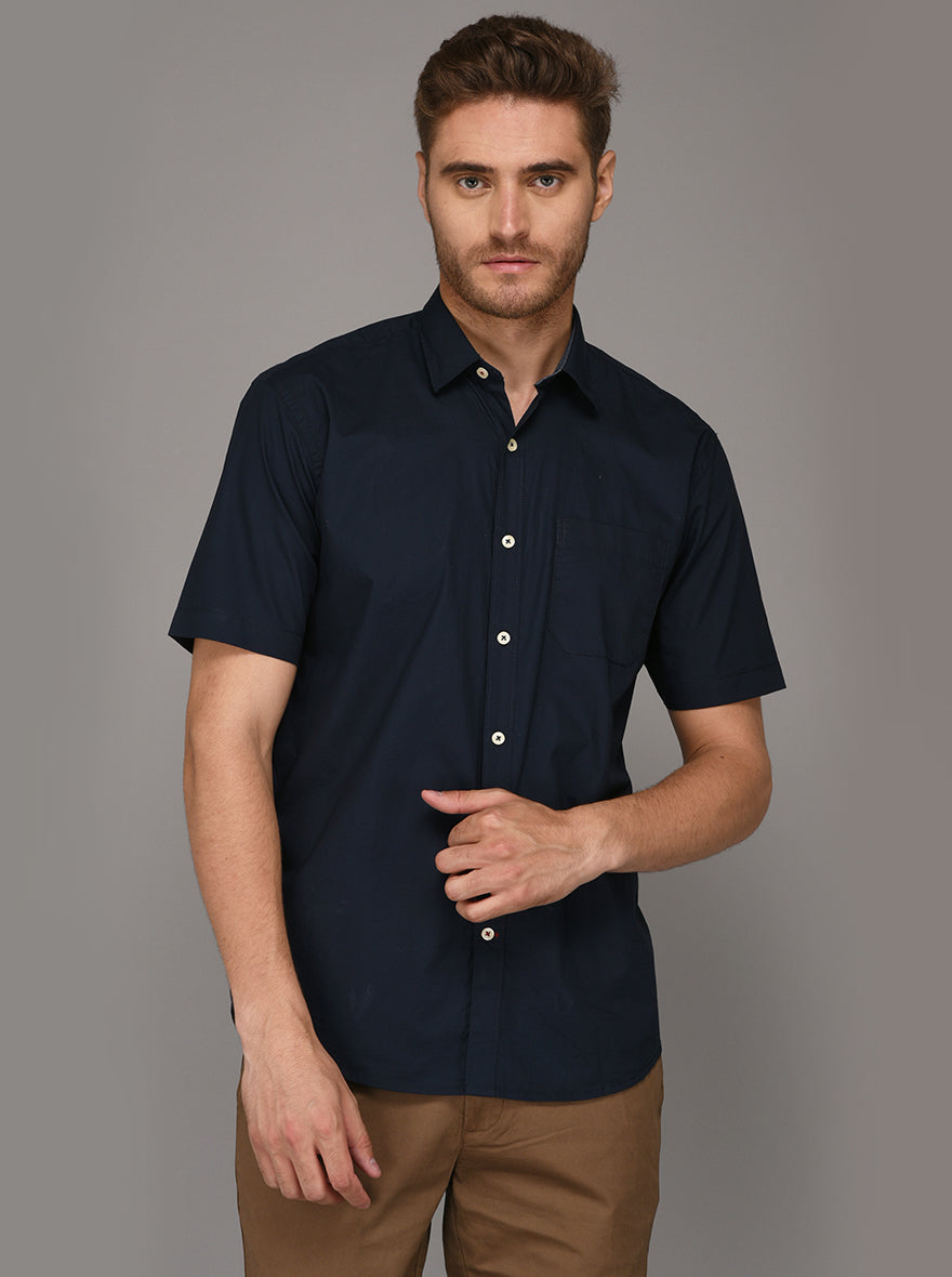 Greenfibre Navy Blue Regular Fit Casual Shirt