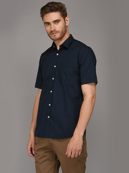 Greenfibre Navy Blue Regular Fit Casual Shirt