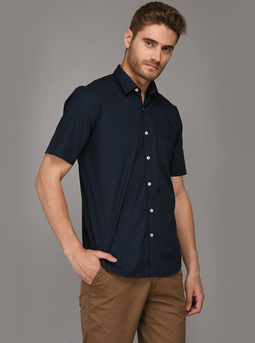 Greenfibre Navy Blue Regular Fit Casual Shirt