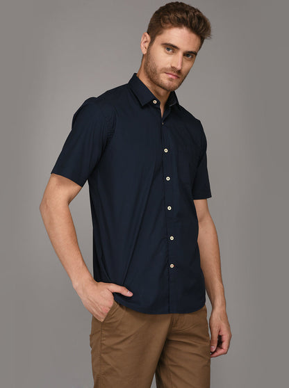 Greenfibre Navy Blue Regular Fit Casual Shirt