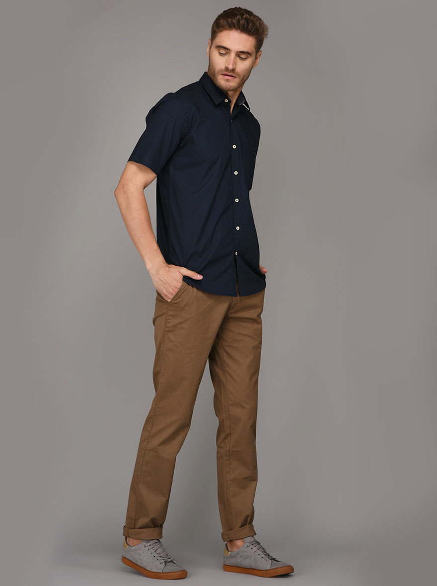 Greenfibre Navy Blue Regular Fit Casual Shirt
