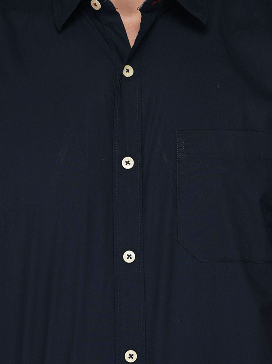 Greenfibre Navy Blue Regular Fit Casual Shirt