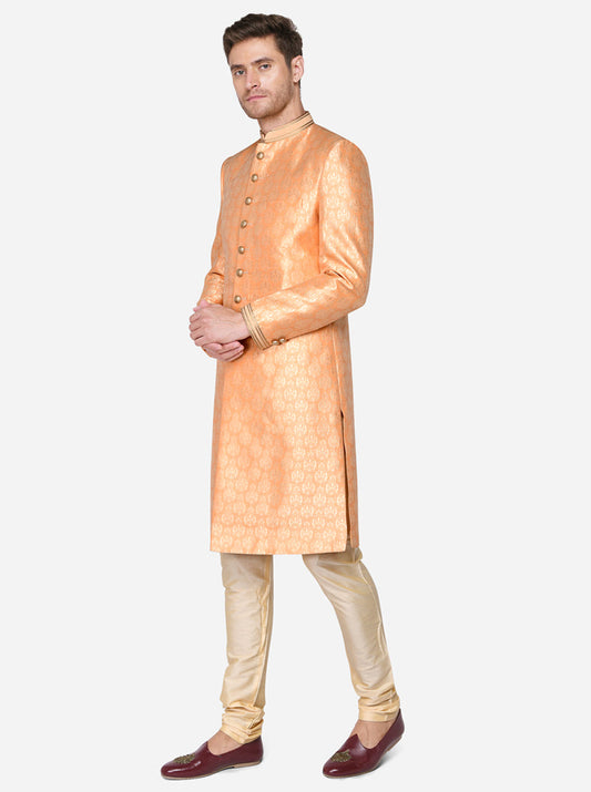 Light Orange & Golden Sherwani | Azania