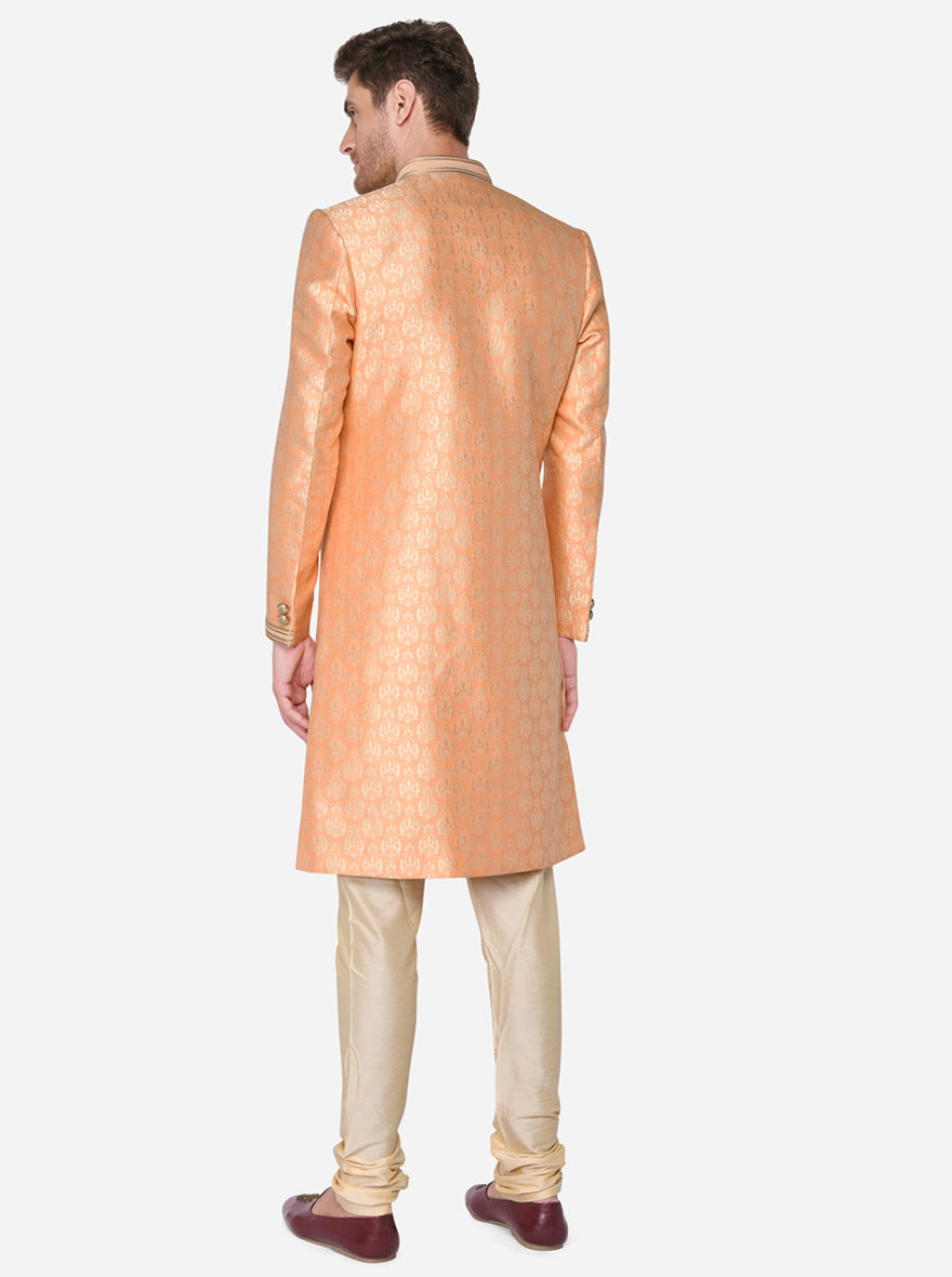 Light Orange & Golden Sherwani | Azania