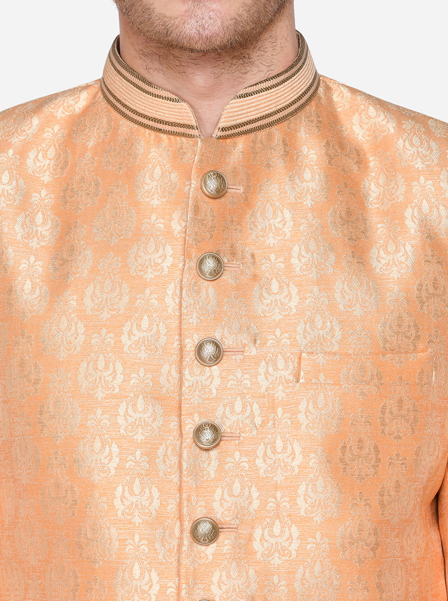 Light Orange & Golden Sherwani | Azania