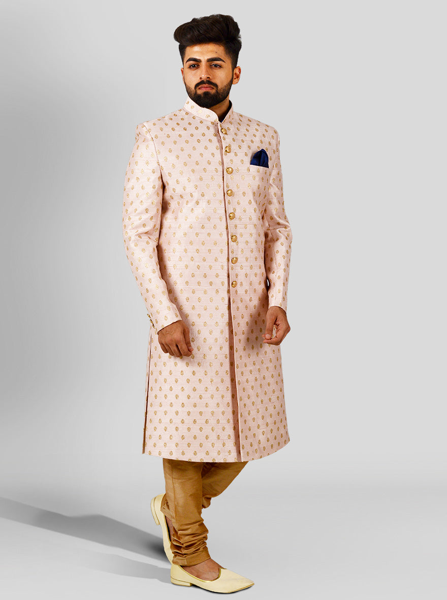 Peach & Golden Sherwani | Azania