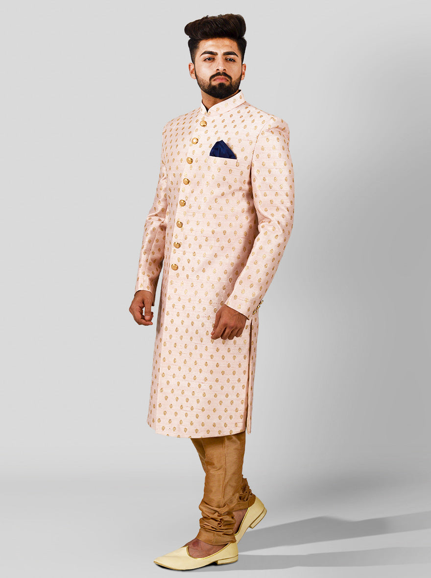 Peach & Golden Sherwani | Azania