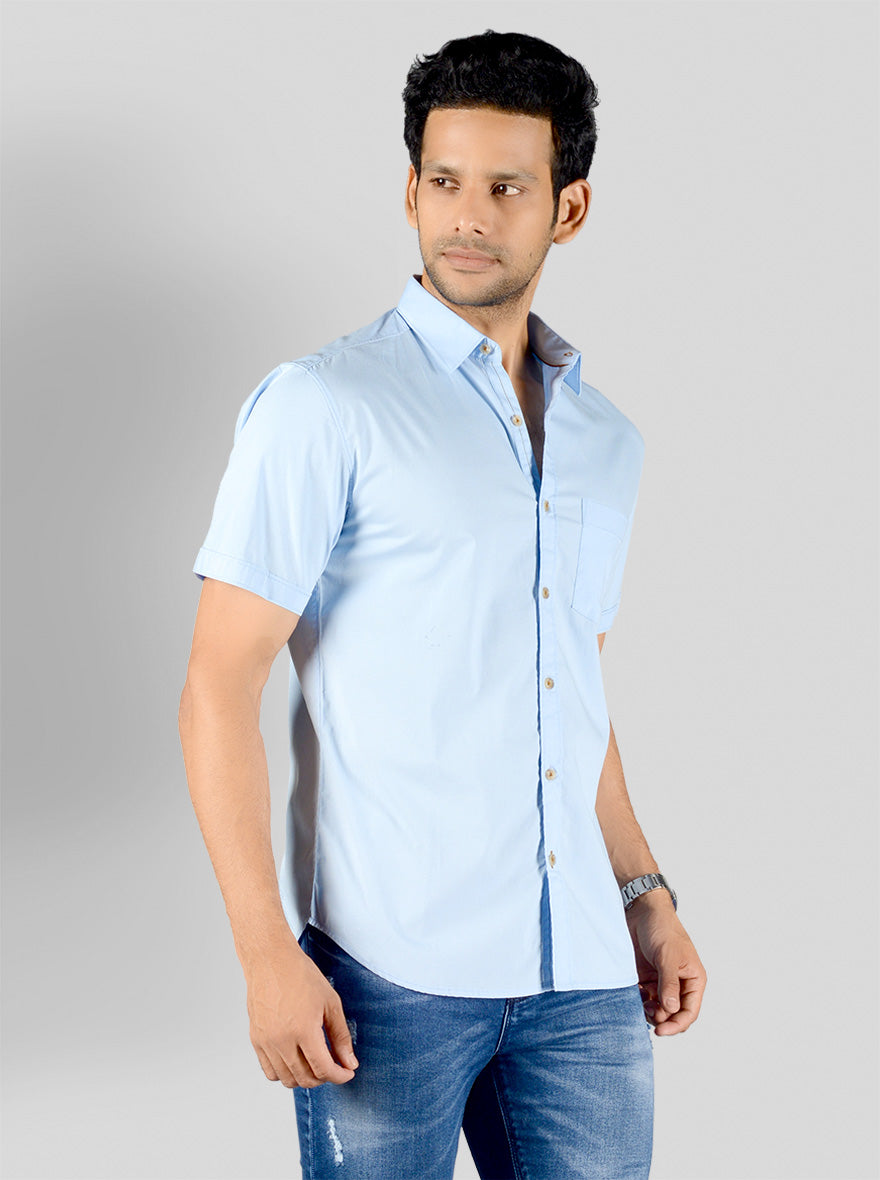 Winter Sky Blue Solid Slim Fit Casual Shirt | Greenfibre