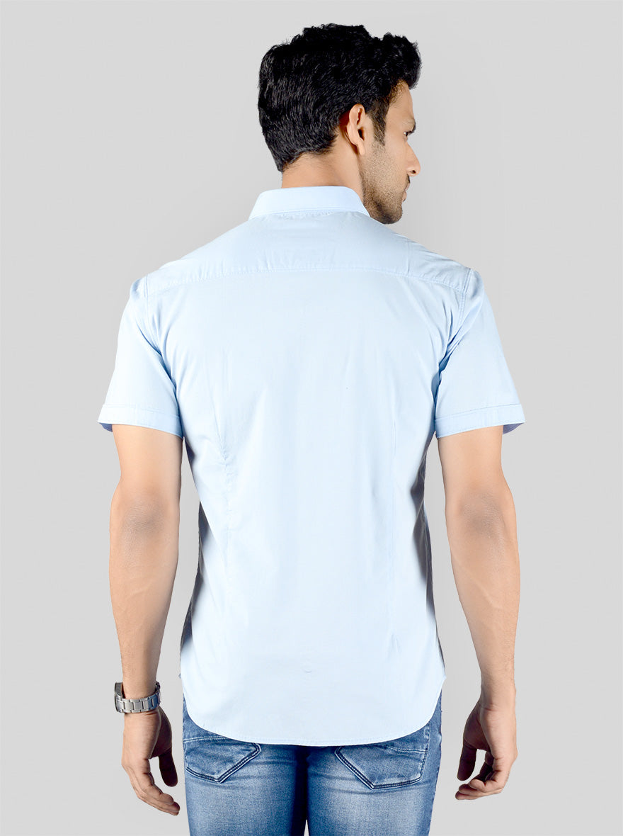 Winter Sky Blue Solid Slim Fit Casual Shirt | Greenfibre