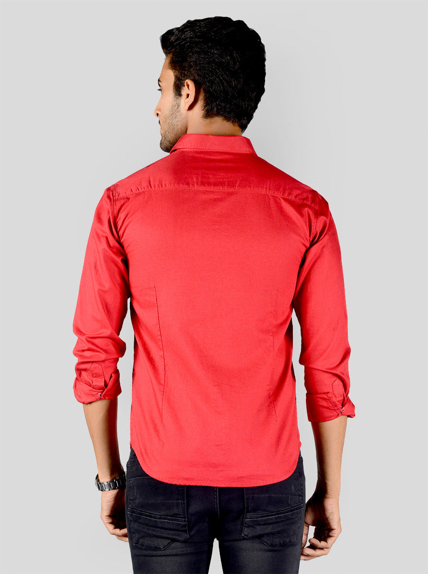 Ribbon Red Solid Slim Fit Casual Shirt | Greenfibre