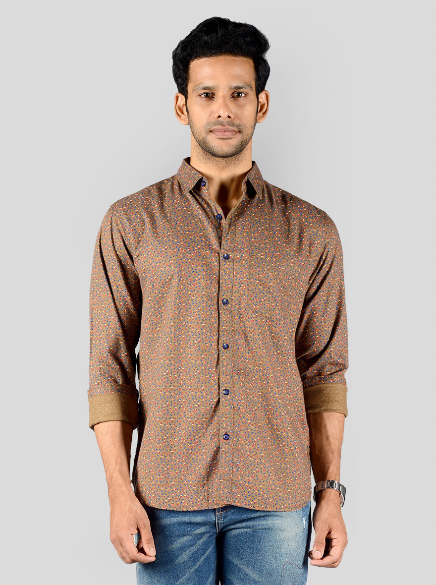 Bronze Brown Printed Slim Fit Casual Shirt | Greenfibre