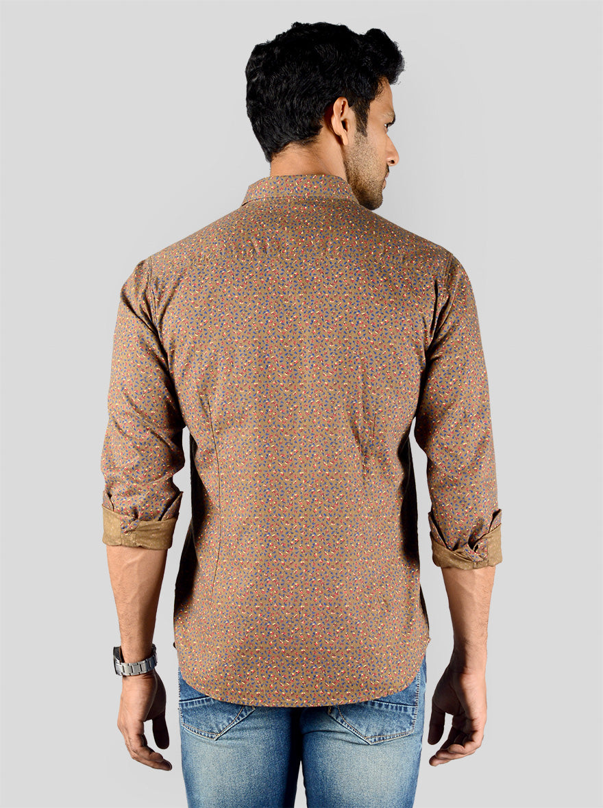 Bronze Brown Printed Slim Fit Casual Shirt | Greenfibre