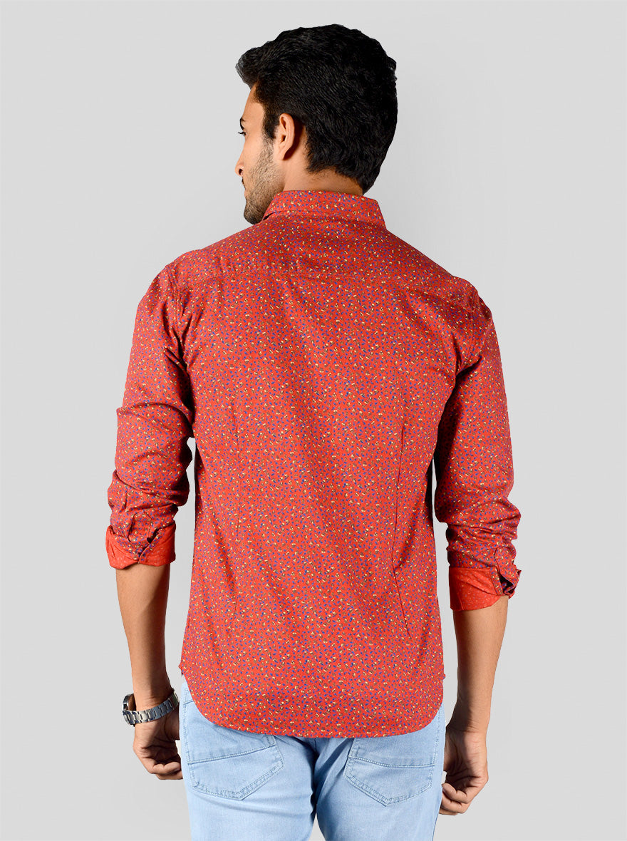 Lava Red Printed Slim Fit Casual Shirt | Greenfibre