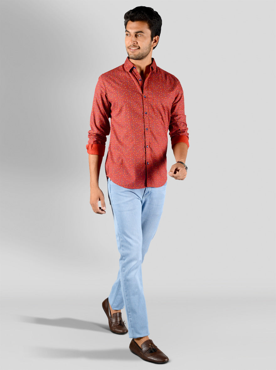 Lava Red Printed Slim Fit Casual Shirt | Greenfibre