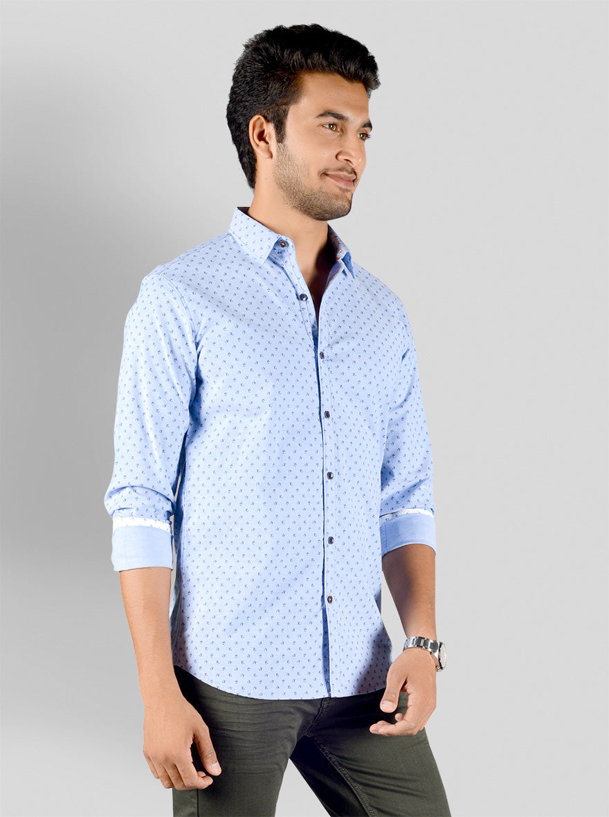 Light Blue Printed Slim Fit Casual Shirt | JB Sport