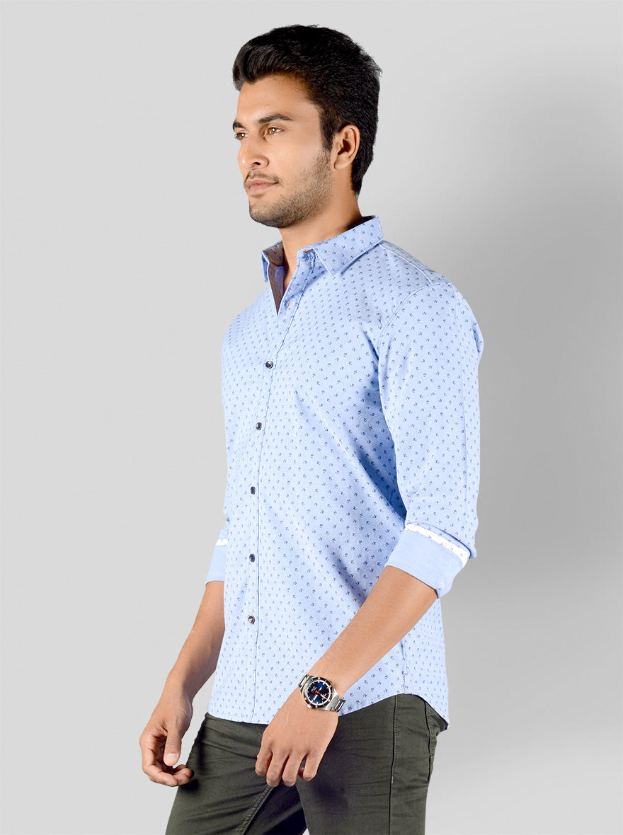 Light Blue Printed Slim Fit Casual Shirt | JB Sport