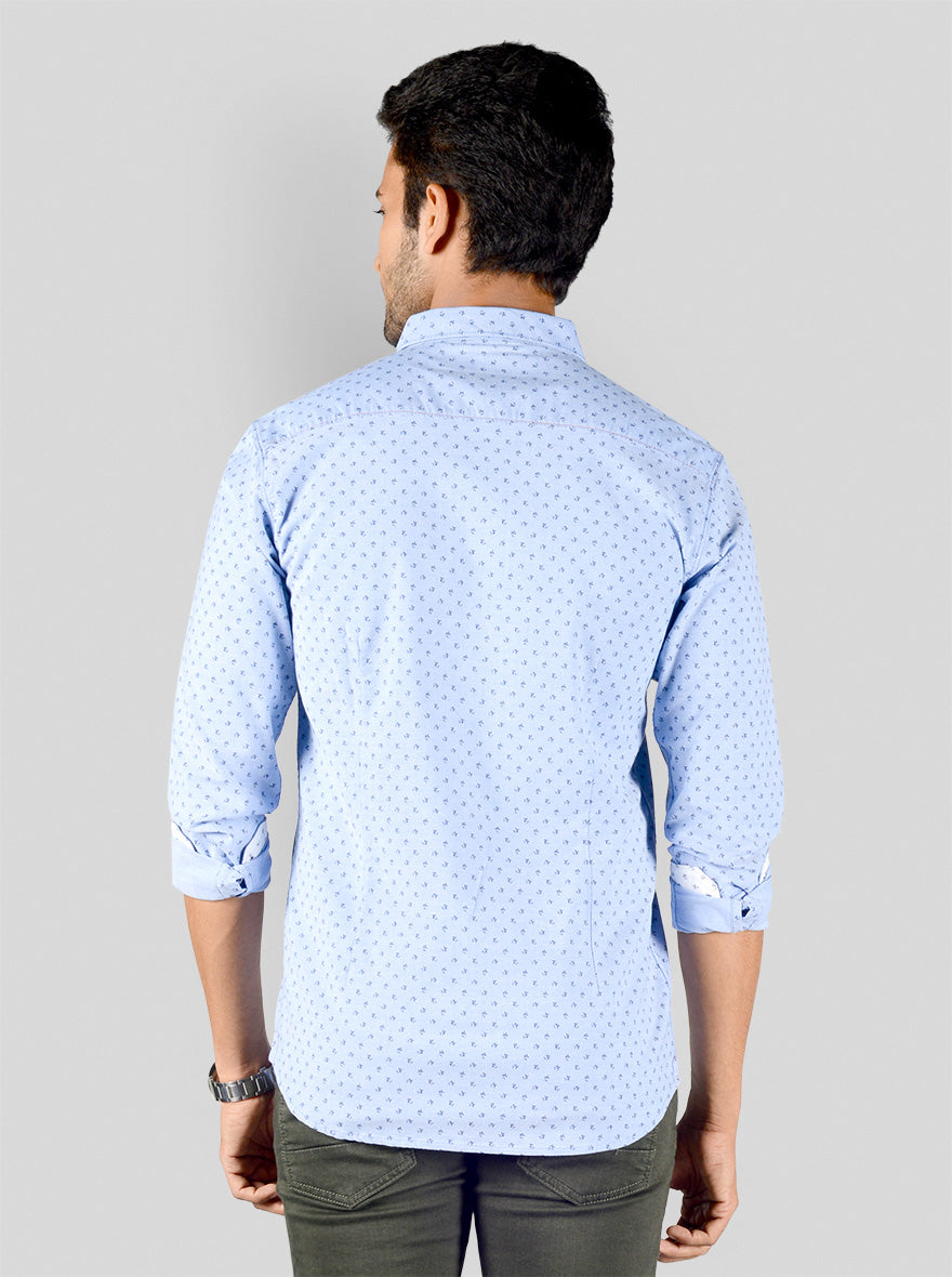 Light Blue Printed Slim Fit Casual Shirt | JB Sport