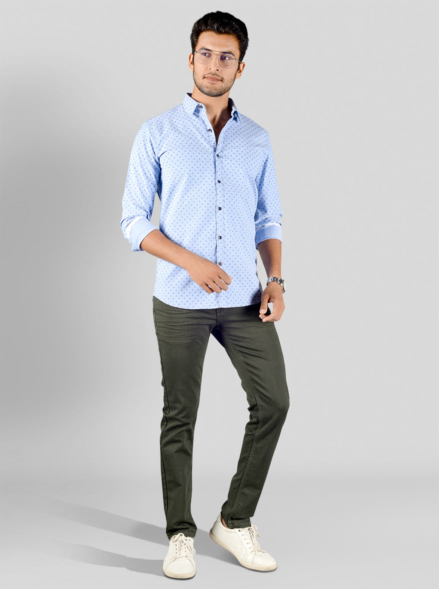 Light Blue Printed Slim Fit Casual Shirt | JB Sport