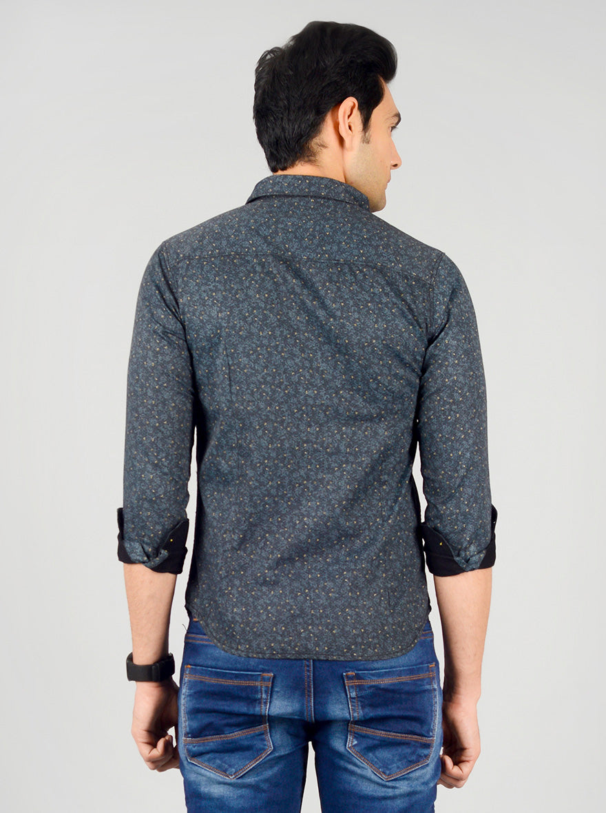 Deep Blue Printed Slim Fit Casual Shirt | Greenfibre