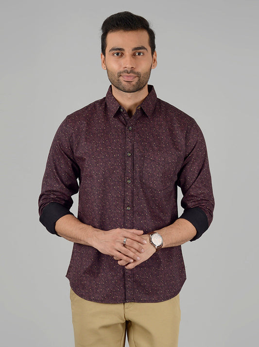 Brown Printed Slim Fit Casual Shirt | Greenfibre