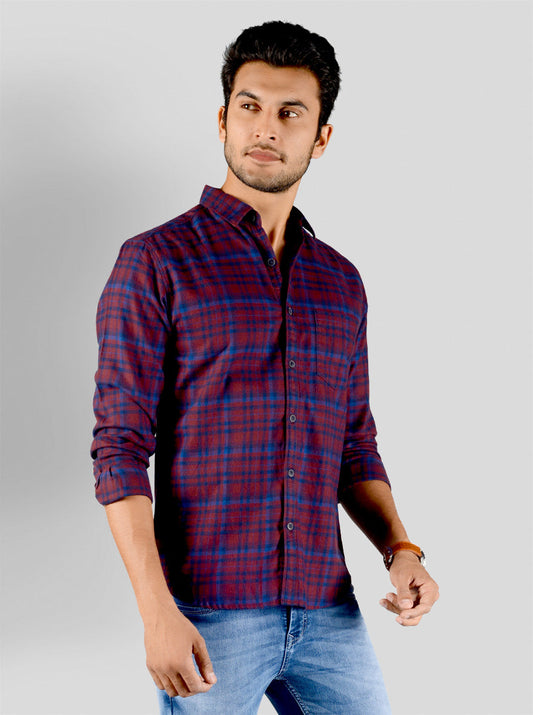 Maroon & Blue Checked Slim Fit Casual Shirt | Greenfibre