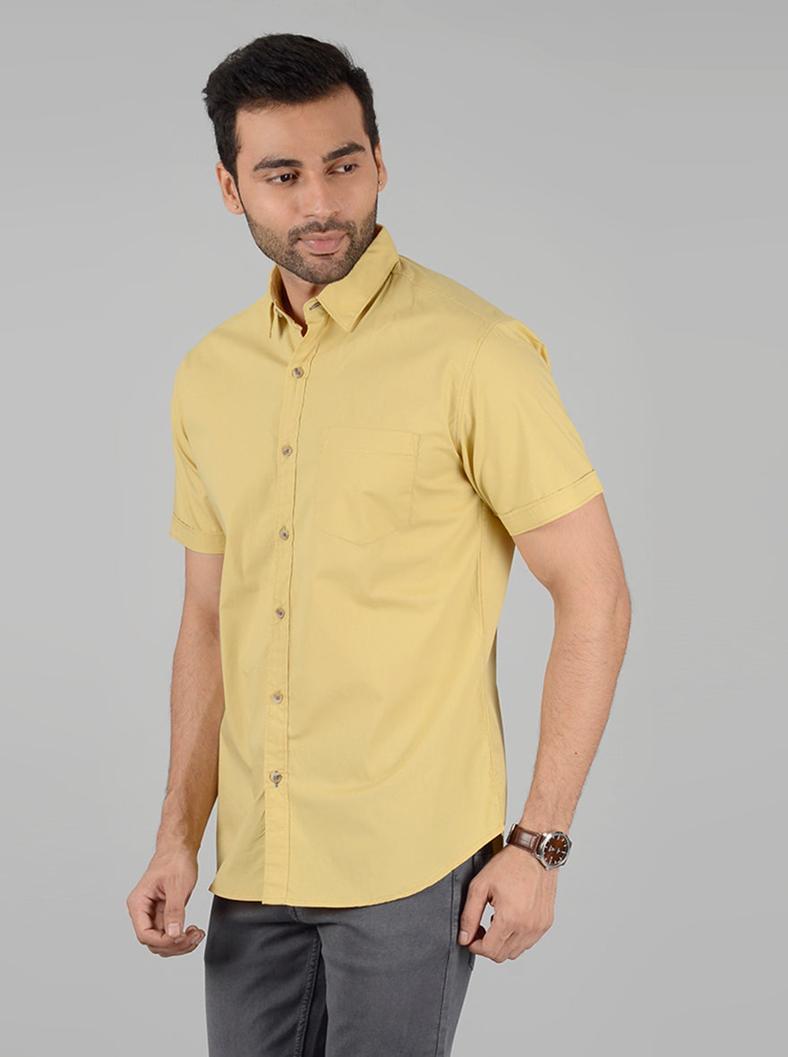 Yellow Solid Slim Fit Casual Shirt | Greenfibre