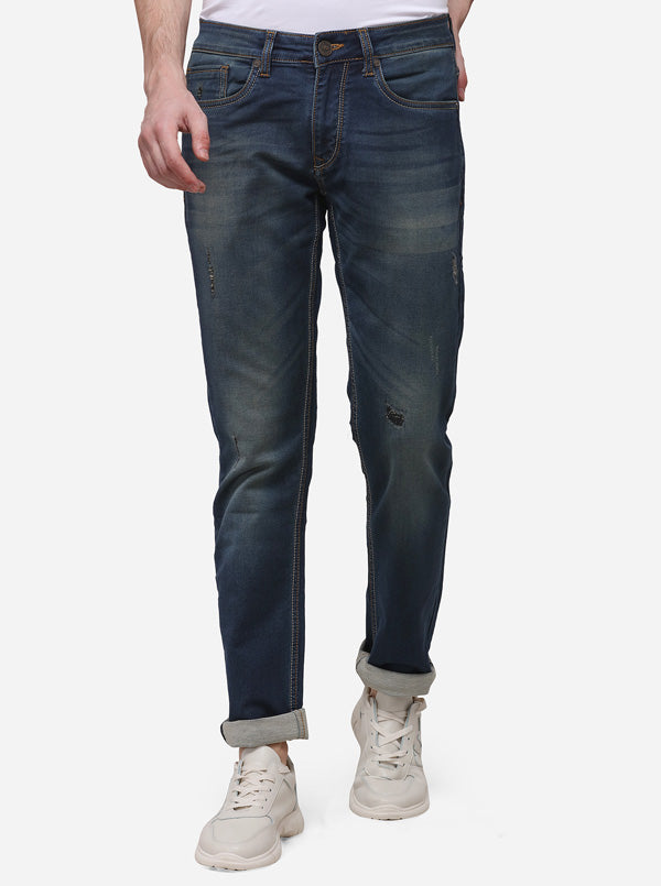 Dark Blue Slim Fit Solid Jeans | JB Sport