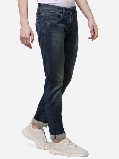 Dark Blue Slim Fit Solid Jeans | JB Sport