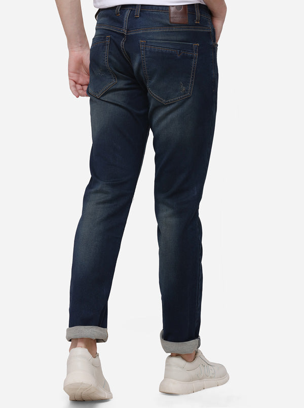 Dark Blue Slim Fit Solid Jeans | JB Sport