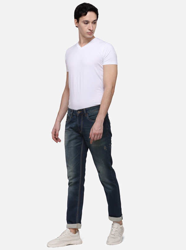 Dark Blue Slim Fit Solid Jeans | JB Sport