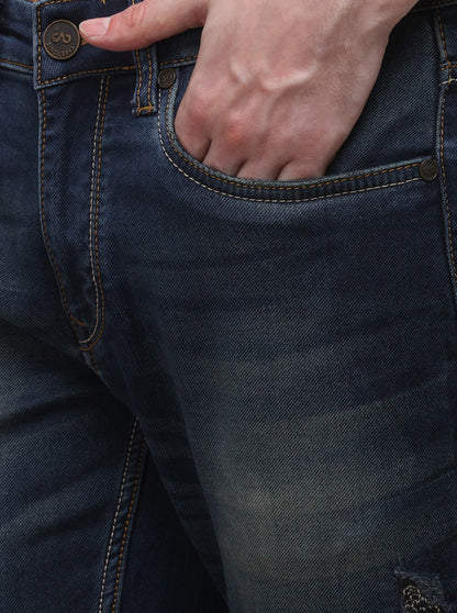 Dark Blue Slim Fit Solid Jeans | JB Sport