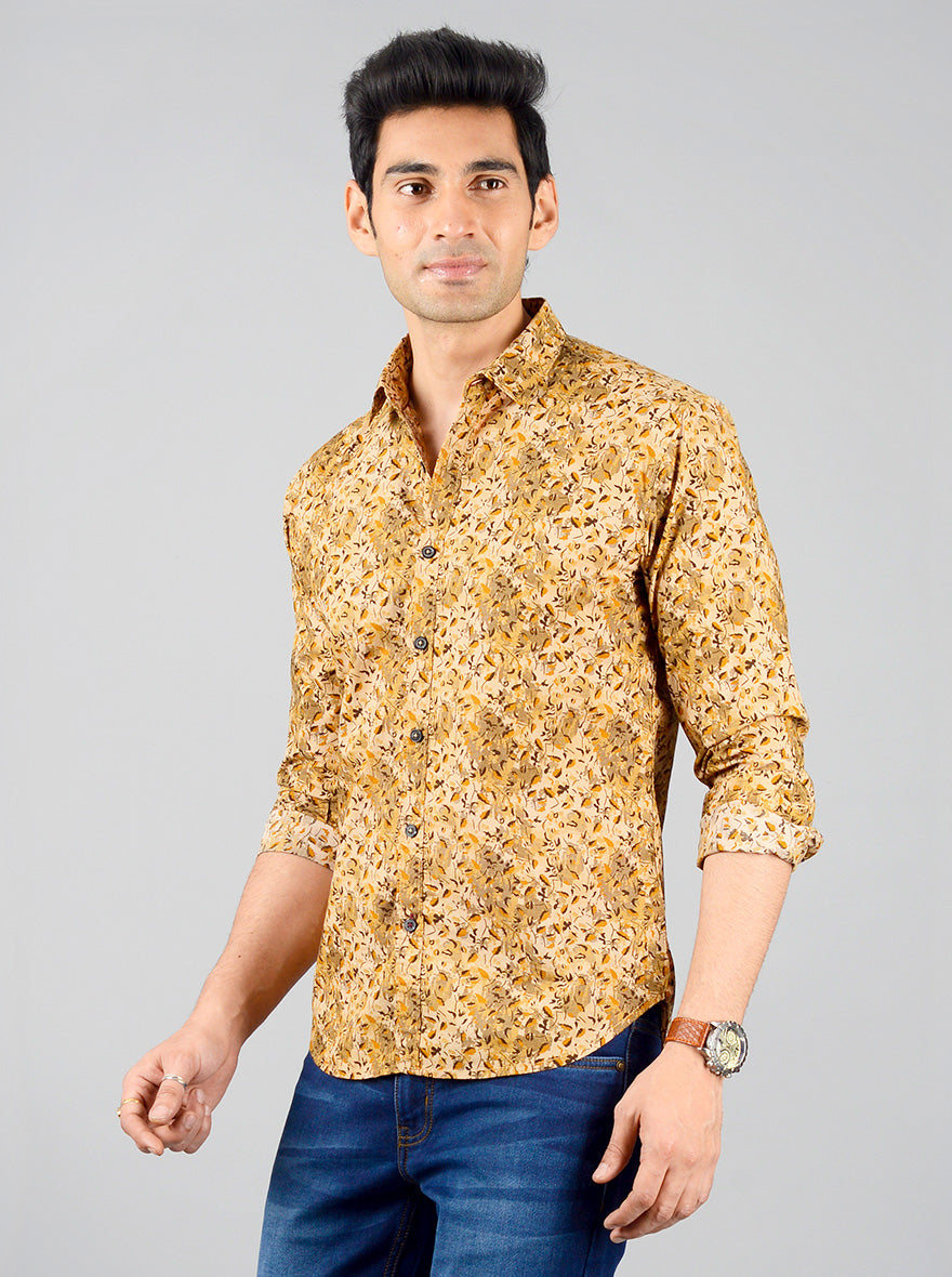 Biscuit Brown Printed Slim Fit Casual Shirt | Greenfibre