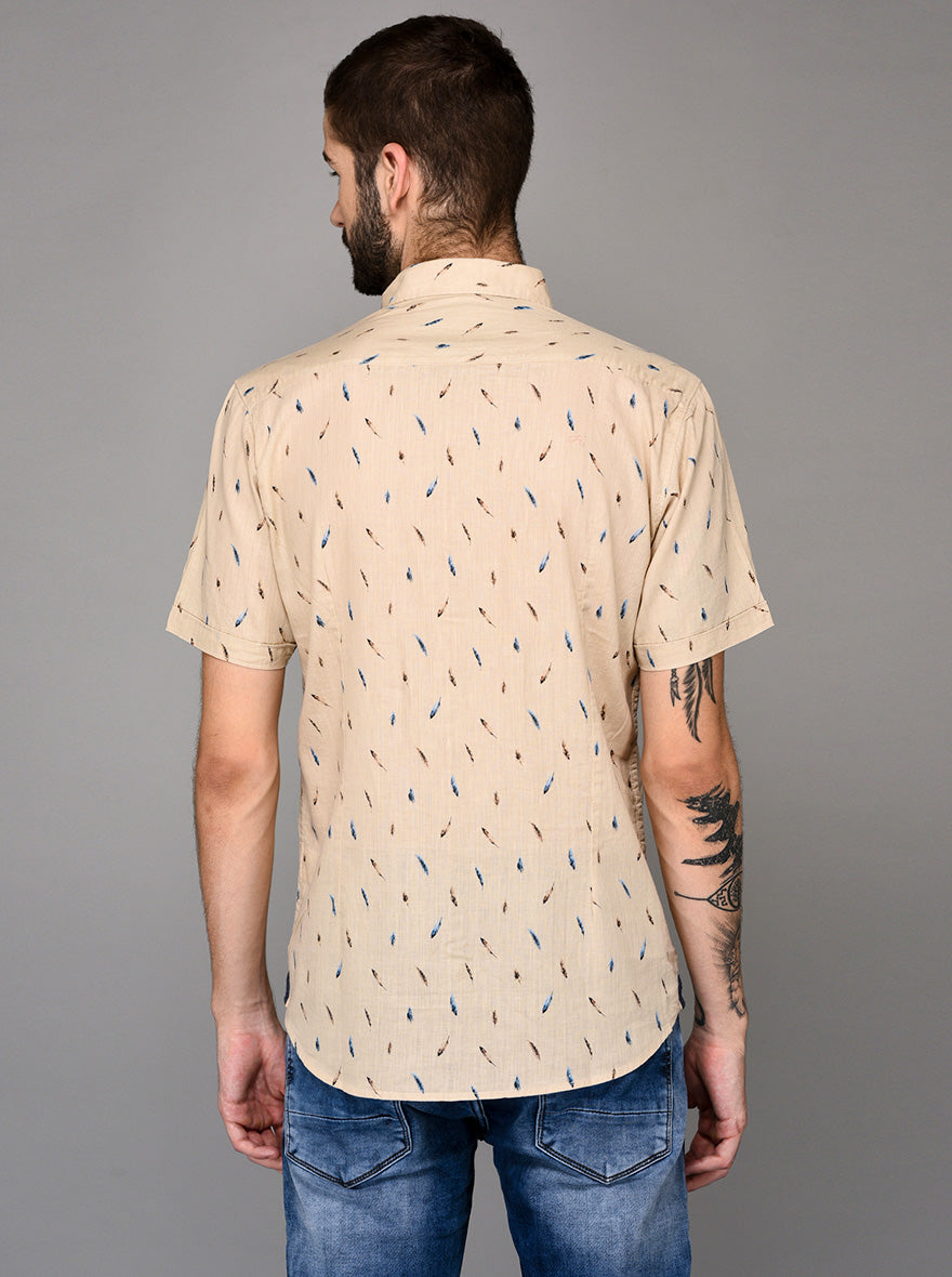 JB Sport Beige Printed Slim Fit Casual Shirt