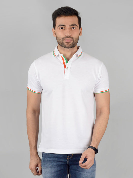 White Solid Slim Fit Polo T-Shirt | JB Sport