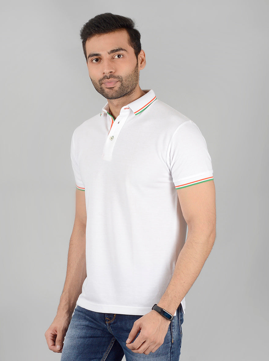 White Solid Slim Fit Polo T-Shirt | JB Sport