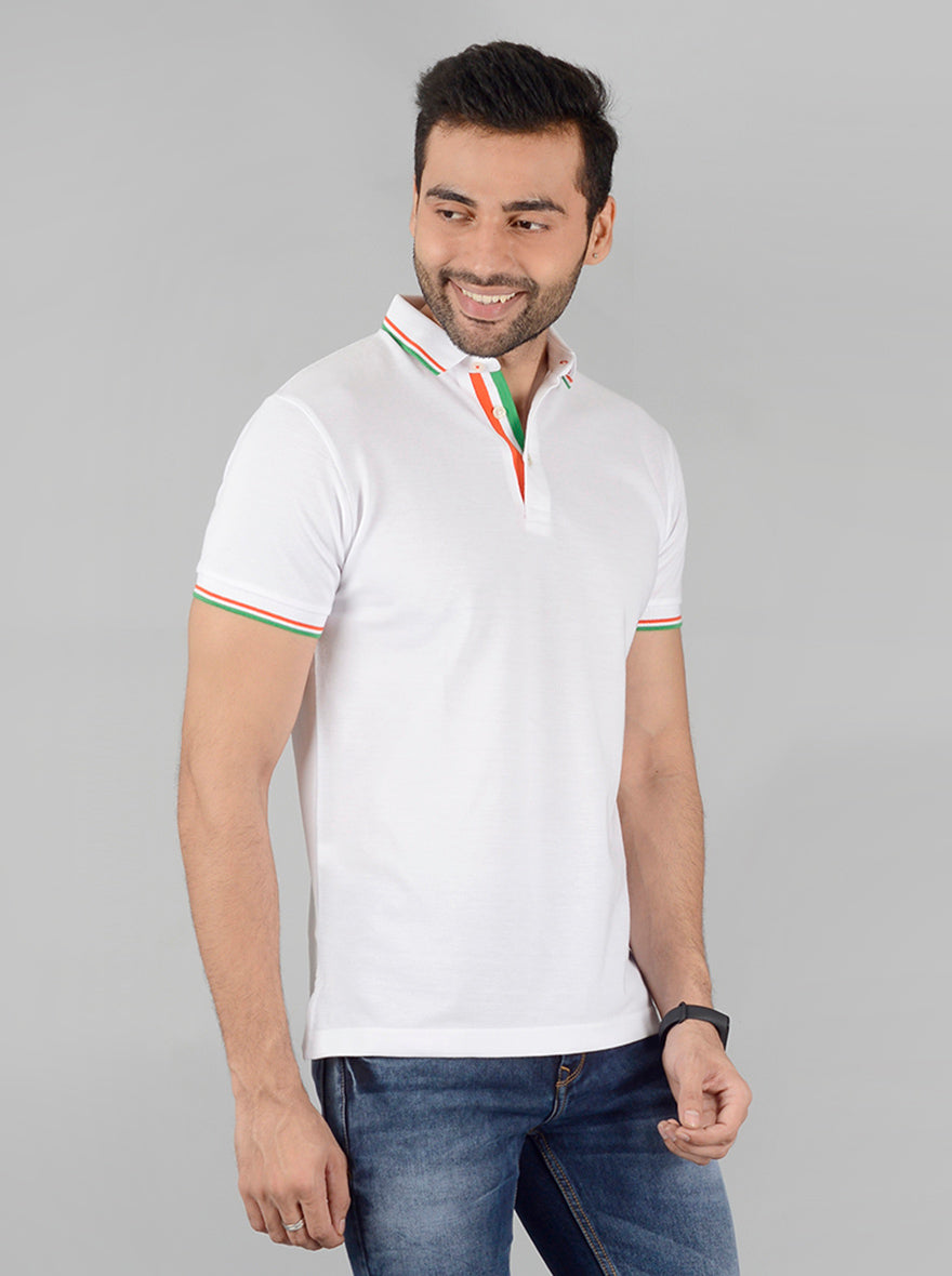 White Solid Slim Fit Polo T-Shirt | JB Sport